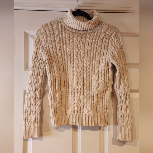 Jeanne Pierre stretchy cotton knit cream turtleneck sweater S - Picture 1 of 4